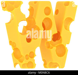 Cheeze font W lettre isolated over white background Banque D'Images