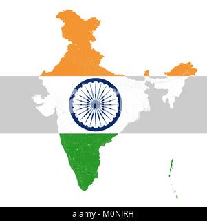 Carte de l'Inde avec des rivières et des lacs dans les couleurs du drapeau national de l'Inde.. La carte se compose de cartes distinctes des états et territoires de l'union tha Illustration de Vecteur