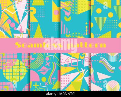 Seamless pattern set de Memphis. Les éléments de géométrie Memphis dans le style des années 80. Des couleurs pastel. Vector illustration Illustration de Vecteur