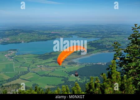 Vue depuis le Tegelberg,parapente,derrière elle,Forggensee,Ostallgäu Allgäu souabe, Bavière, Allemagne Banque D'Images