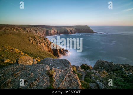 Pendower Cove, Porthgwarra , Land's End, Nanjizal au coucher du soleil à Cornwall Banque D'Images