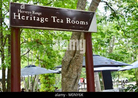 Signe pour Herveys Range Heritage Tea Rooms, Thornton Gap Road, Hervey, Queensland, Australie Banque D'Images