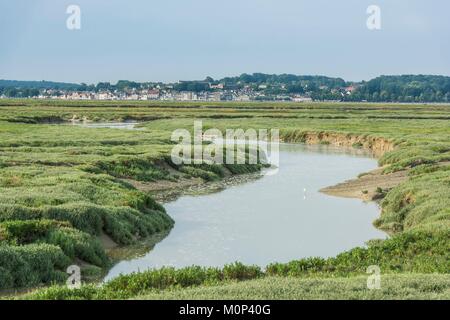 France,Somme,Baie de Somme,Le Crotoy, Saint-Valery-sur-Somme dans l'arrière-plan Banque D'Images