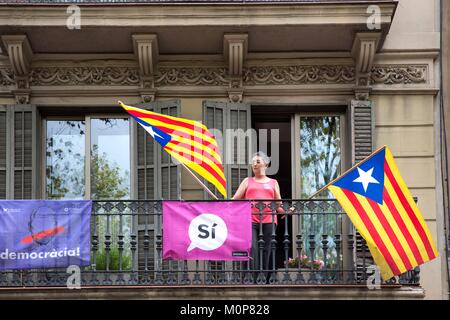 Espagne,Catalogne,Barcelone,Référendum 1er octobre 2017,28e septembre,manifestation sur l'avenue Gran Via, les étudiants en grève Banque D'Images