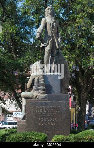 États-unis, Louisiane, Nouvelle Orléans,le quartier français,statue de Jean Baptiste Le Moyne de Bienville, fondateur de la ville en 1717 Banque D'Images