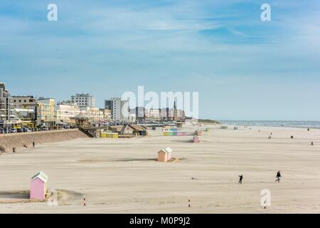 France, Pas-de-Calais, Berck-sur-Mer, station balnéaire de la Côte d'Opale, la plage et les cabines de plage appelé berlingots Banque D'Images