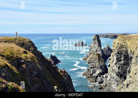 France,Morbihan,Belle Ile en Mer,Côte Ouest côte sauvage,Port,Coton,Les Aiguilles (les aiguilles),a inspiré le peintre Claude Monet Banque D'Images