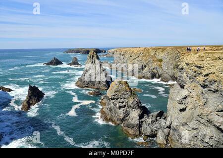 France,Morbihan,Belle Ile en Mer,Côte Ouest côte sauvage,Port,Coton,Les Aiguilles (les aiguilles),a inspiré le peintre Claude Monet Banque D'Images