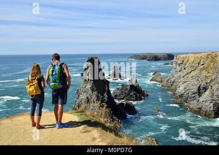 France,Morbihan,Belle Ile en Mer,Côte Ouest côte sauvage,Port,Coton,Les Aiguilles (les aiguilles),a inspiré le peintre Claude Monet Banque D'Images