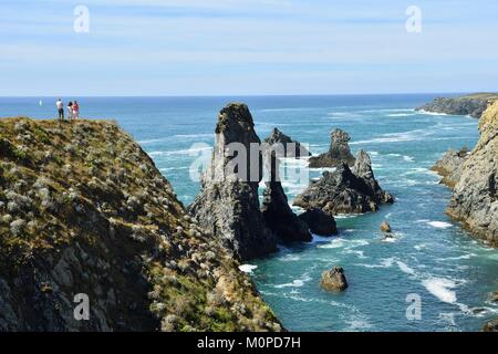 France,Morbihan,Belle Ile en Mer,Côte Ouest côte sauvage,Port,Coton,Les Aiguilles (les aiguilles),a inspiré le peintre Claude Monet Banque D'Images