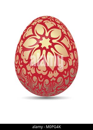 Vecteur réaliste easter egg rouge vif avec des ornements floraux d'or et d'ombre de la direction générale Illustration de Vecteur