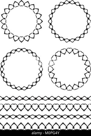 Ensemble de quatre cadres ronds décoratifs et quatre frontières ligne décorative dans un style semblable. Illustration de Vecteur