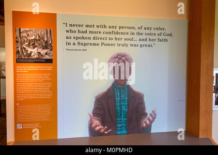 Citation de Thomas Garrett sur Harriet Tubman Harriet Tubman, le Underground Railroad Visitor Centre, Eglise Creek, Maryland, United States. Banque D'Images