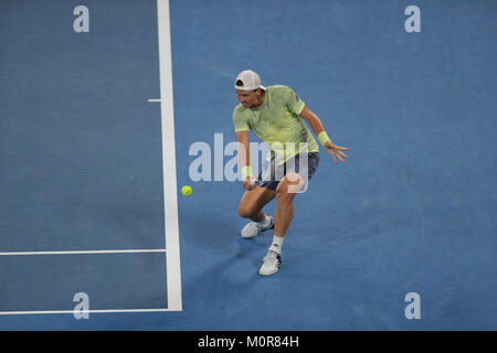 Melbourne, AustraliaCzech tennis player Tomas Berdych est en action au cours de sa 1/4 finale à l'Open d'Australie contre le joueur de tennis suisse Roger Federer le Jan 24, 2018 à Melbourne, Australie - ©Yan Lerval/Alamy Live News Banque D'Images