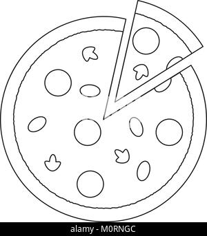 Pizza slice noir et blanc affiche l'icône de restauration rapide. Illustration de Vecteur