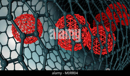 Illustration 3D de la structure atomique de graphène - Nanotechnologie illustration d'arrière-plan Banque D'Images