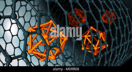 Illustration 3D de la structure atomique de graphène - Nanotechnologie illustration d'arrière-plan Banque D'Images