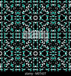 La technique numérique moderne de style géométrique abstraite style ethnique ou tribal motif transparent conception de mosaïque dans les tons vert foncé contre le noir et blanc Banque D'Images