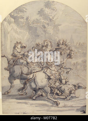 Le « Cavalry engagement » est une œuvre d'art conservée au Metropolitan Museum of Art. Cette peinture représente une scène de bataille dramatique impliquant des forces de cavalerie, mettant en valeur la représentation de l'artiste de l'action militaire pendant les conflits historiques. Banque D'Images
