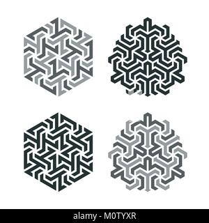 Tattoo Design dans le style de mosaïque géométrique. Élément d'un motif géométrique basé sur une grille hexagonale Illustration de Vecteur