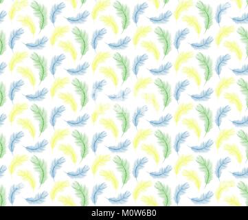 Carnaval Brésil modèle transparent avec des plumes bleu, jaune, vert. Répéter la texture. L'arrière-plan sans fin de plume de paon. Vector illustration Illustration de Vecteur