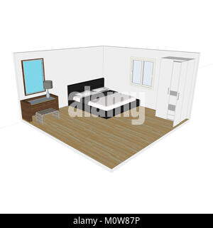 Chambre modèle 3D sur fond blanc. Banque D'Images