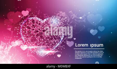 Forme de coeur low poly bleu foncé brillant symbole amour abstrait sur fond flou With Copy Space Illustration de Vecteur