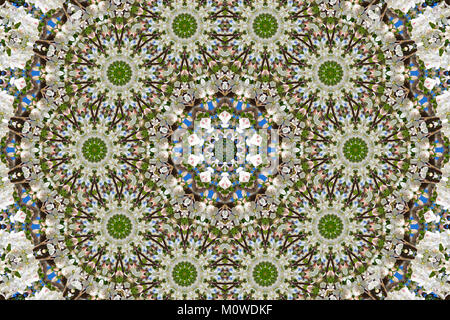 Résumé fond de modèle floral d'un kaléidoscope. blanc bleu fond vert mandala fractale kaléidoscopique. Résumé géométrique ou arabesque. Banque D'Images