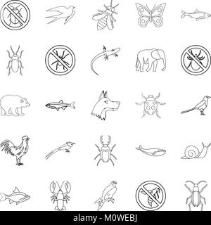 Icônes de la faune fixée, style contour Illustration de Vecteur