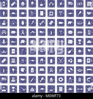 USA 100 icons set grunge sapphire Illustration de Vecteur