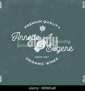 Family Winery, wine shop logo. Vins Bio, qualité supérieure. Vignoble le badge. Symboles rétro - bouteille de vin, grape leaf. Typographie illustration design. Vecteur d'actions isolées de l'emblème Illustration de Vecteur