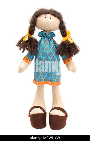 Handmade doll isolated on white Banque D'Images