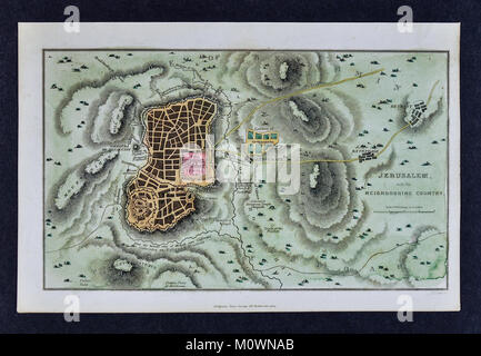 1799 Bible Tract Society site - Plan d'ancienne Jérusalem, montrant le Temple sur le Mont Moriah et autres sites et tombes en Terre Sainte Banque D'Images