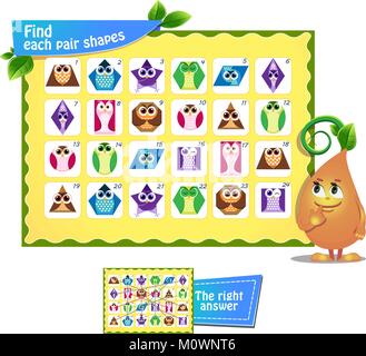 Jeu visuel pour les enfants et les adultes. Retrouvez chaque paire de formes géométriques. Jeu éducatif Illustration de Vecteur
