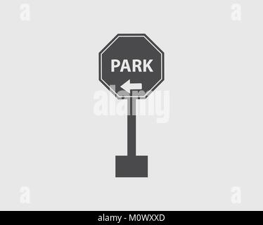 Park Sign in à gauche de l'autoroute avec un fond gris. Illustration de Vecteur