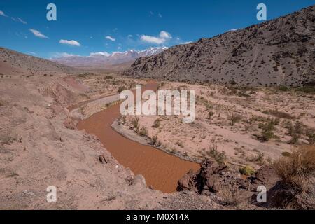 L'Argentine, la province de San Juan,Barreal, Rio de los Patos valley chargé d'alluvions,la vallée où le général San-Martin, commandant en chef de l'armée des Andes commence de Mendoza traversant les Andes au Chili le et janvier 12,1817 Banque D'Images