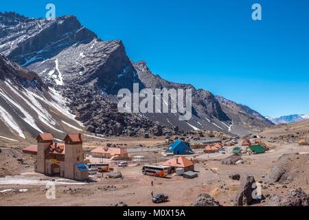 L'Argentine, la Province de Mendoza, Las Cuevas,Aconcagua Park road,officiels du scrutin de Christo Redentor statue Banque D'Images