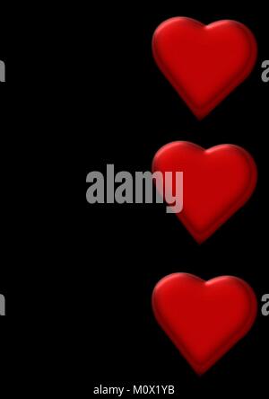 Trois Coeurs rouge brillant sur un fond noir Illustration de Vecteur