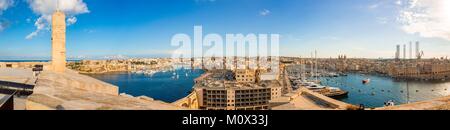 Malte, La Valette, classée au Patrimoine Mondial de l'UNESCO, les trois villes,la ville de Birgu vu de Fort Sant Angelo Banque D'Images