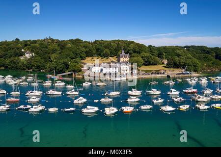 France,Finistère,l'Aven,Nevez,Riec-sur-Belon,Kerdruc,Port de Rosbras harbour (vue aérienne) Banque D'Images