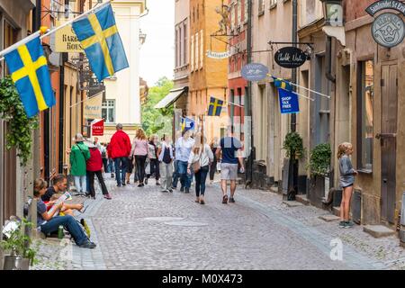 La Suède, Stockholm, Gamla Stan, la vieille ville de l'Île,rue piétonne Korfaltets Centrum Banque D'Images