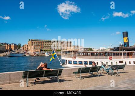 La Suède, Stockholm, Sweden district,Quai Sodra Blasieholmskajen,vue sur la vieille ville Gamla stan Banque D'Images