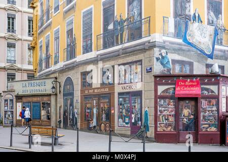 France,Rhone,Lyon,centre historique classé Patrimoine Mondial de l'Unesco,Martinière street,Fresque des Lyonnais par la Cité de la création Banque D'Images