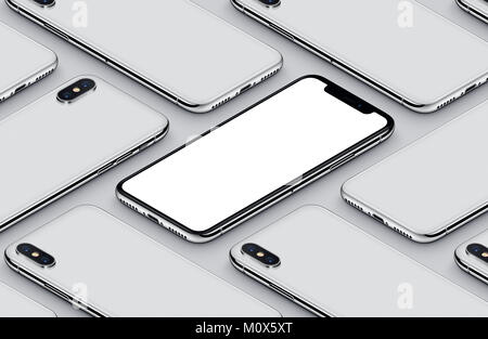 Similaire à l'iPhone smartphones isométrique vue perspective X modèle de maquette. Nouveau smartphone sans cadre arrière et l'avant immersive. Banque D'Images