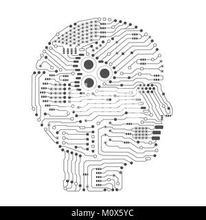 L'intelligence artificielle cerveau ou du circuit dans la forme de la tête Vue de côté vector illustration Illustration de Vecteur