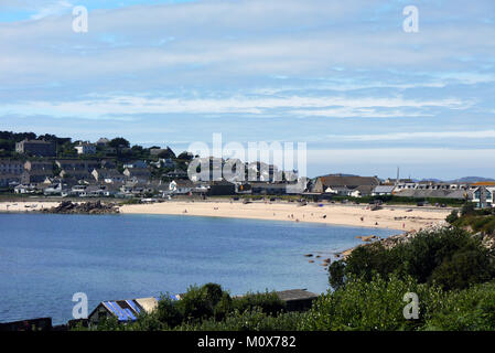 Plage de Porth Cressa Hugh Town, St Marys Island, Îles Scilly, Angleterre, Cornouailles, Royaume-Uni. Banque D'Images