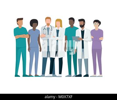 L'équipe multi-ethnique de médecins et d'infirmières se tenant ensemble, santé et médecine concept Illustration de Vecteur