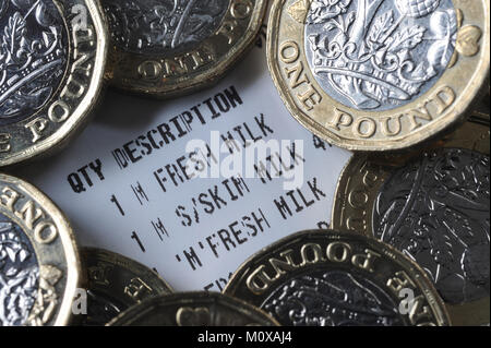 Réception avec un supermarché Food PIÈCES LIVRE RE L'AUGMENTATION DU PRIX DES DENRÉES ALIMENTAIRES L'INFLATION LE REVENU DES MÉNAGES ETC UK Banque D'Images