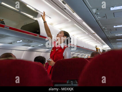 L'intérieur de bord d'un avion Tupolev Air Koryo, province de Pyongan, Pyongyang, Corée du Nord Banque D'Images