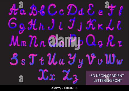 3D Neon composer avec des formes arrondies. Hand-Drawn Tube de lettrage. Font Ensemble de lettres peintes. L'effet des bougies de nuit ou un liquide. Quartier Latin alphabet lettres de A à Z. Vector illustration. Illustration de Vecteur